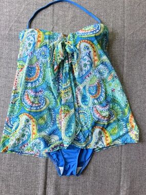 Lauren Ralph Lauren Bright Blue Swim Top with Green Logo Tag